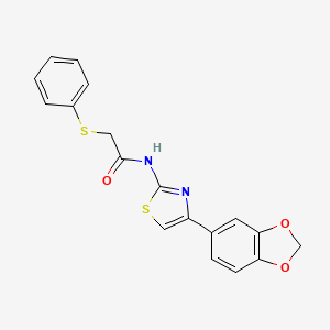 molecular formula C18H14N2O3S2 B2477304 N-(4-(benzo[d][1,3]dioxol-5-yl)thiazol-2-yl)-2-(phenylthio)acetamide CAS No. 895483-81-5
