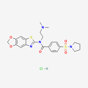 molecular formula C23H27ClN4O5S2 B2477365 N-[2-(dimethylamino)ethyl]-N-([1,3]dioxolo[4,5-f][1,3]benzothiazol-6-yl)-4-pyrrolidin-1-ylsulfonylbenzamide;hydrochloride CAS No. 1321981-68-3