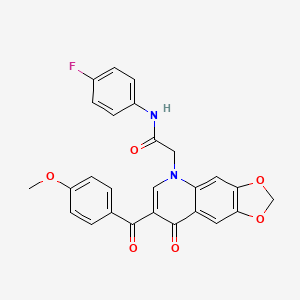 molecular formula C26H19FN2O6 B2477402 N-(4-fluorophenyl)-2-[7-(4-methoxybenzoyl)-8-oxo-2H,5H,8H-[1,3]dioxolo[4,5-g]quinolin-5-yl]acetamide CAS No. 866342-09-8