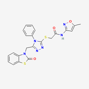 molecular formula C22H18N6O3S2 B2477425 N-(5-methyl-1,2-oxazol-3-yl)-2-({5-[(2-oxo-2,3-dihydro-1,3-benzothiazol-3-yl)methyl]-4-phenyl-4H-1,2,4-triazol-3-yl}sulfanyl)acetamide CAS No. 847402-15-7