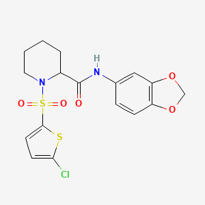 molecular formula C17H17ClN2O5S2 B2477426 N-(2H-1,3-benzodioxol-5-yl)-1-[(5-chlorothiophen-2-yl)sulfonyl]piperidine-2-carboxamide CAS No. 1099784-41-4