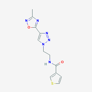 molecular formula C12H12N6O2S B2477468 N-(2-(4-(3-methyl-1,2,4-oxadiazol-5-yl)-1H-1,2,3-triazol-1-yl)ethyl)thiophene-3-carboxamide CAS No. 2034508-91-1