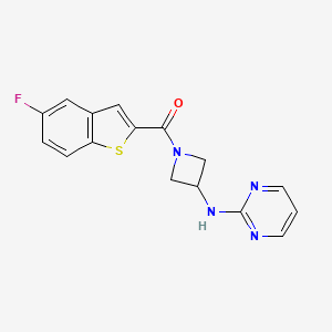 molecular formula C16H13FN4OS B2477471 N-[1-(5-fluoro-1-benzothiophene-2-carbonyl)azetidin-3-yl]pyrimidin-2-amine CAS No. 2034552-48-0