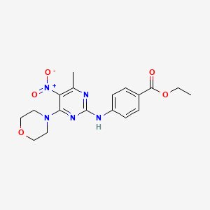 molecular formula C18H21N5O5 B2477539 Ethyl 4-{[4-methyl-6-(morpholin-4-yl)-5-nitropyrimidin-2-yl]amino}benzoate CAS No. 1202980-24-2