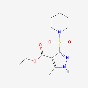 molecular formula C12H19N3O4S B2477550 ethyl 3-methyl-5-(piperidin-1-ylsulfonyl)-1H-pyrazole-4-carboxylate CAS No. 1299301-74-8