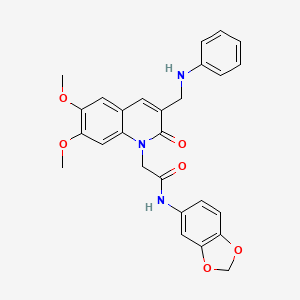 molecular formula C27H25N3O6 B2477585 N-(2H-1,3-benzodioxol-5-yl)-2-{6,7-dimethoxy-2-oxo-3-[(phenylamino)methyl]-1,2-dihydroquinolin-1-yl}acetamide CAS No. 894550-08-4