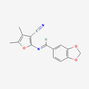 molecular formula C15H12N2O3 B2477657 2-(((e)-1,3-Benzodioxol-5-ylmethylidene)amino)-4,5-dimethyl-3-furonitrile CAS No. 332404-37-2