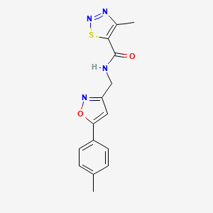 molecular formula C15H14N4O2S B2477684 4-methyl-N-((5-(p-tolyl)isoxazol-3-yl)methyl)-1,2,3-thiadiazole-5-carboxamide CAS No. 1209683-55-5