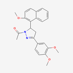 molecular formula C24H24N2O4 B2477687 1-(3-(3,4-dimethoxyphenyl)-5-(2-methoxynaphthalen-1-yl)-4,5-dihydro-1H-pyrazol-1-yl)ethanone CAS No. 932153-52-1