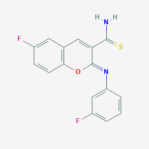 molecular formula C16H10F2N2OS B2477692 (2Z)-6-fluoro-2-[(3-fluorophenyl)imino]-2H-chromene-3-carbothioamide CAS No. 899965-25-4