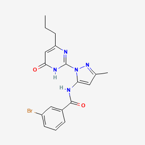 molecular formula C18H18BrN5O2 B2477693 3-bromo-N-(3-methyl-1-(6-oxo-4-propyl-1,6-dihydropyrimidin-2-yl)-1H-pyrazol-5-yl)benzamide CAS No. 1002931-74-9