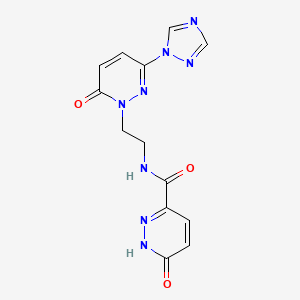 molecular formula C13H12N8O3 B2477729 6-oxo-N-(2-(6-oxo-3-(1H-1,2,4-triazol-1-yl)pyridazin-1(6H)-yl)ethyl)-1,6-dihydropyridazine-3-carboxamide CAS No. 2034517-32-1