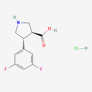 molecular formula C11H12ClF2NO2 B2477733 (3S,4R)-4-(3,5-Difluorophenyl)pyrrolidine-3-carboxylic acid;hydrochloride CAS No. 1956322-28-3