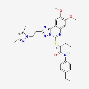 molecular formula C30H35N7O3S B2477741 2-((2-(2-(3,5-dimethyl-1H-pyrazol-1-yl)ethyl)-8,9-dimethoxy-[1,2,4]triazolo[1,5-c]quinazolin-5-yl)thio)-N-(4-ethylphenyl)butanamide CAS No. 1020048-13-8