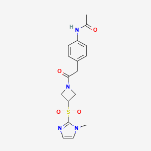 molecular formula C17H20N4O4S B2477763 N-(4-(2-(3-((1-methyl-1H-imidazol-2-yl)sulfonyl)azetidin-1-yl)-2-oxoethyl)phenyl)acetamide CAS No. 2034429-72-4