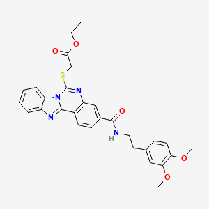 Ethyl 2-[3-[2-(3,4-dimethoxyphenyl)ethylcarbamoyl]benzimidazolo[1,2-c]quinazolin-6-yl]sulfanylacetate