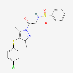molecular formula C19H18ClN3O3S2 B2477797 N-(2-{4-[(4-chlorophenyl)sulfanyl]-3,5-dimethyl-1H-pyrazol-1-yl}-2-oxoethyl)benzenesulfonamide CAS No. 394226-34-7