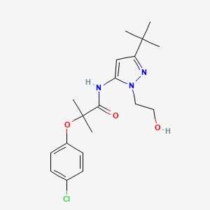 molecular formula C19H26ClN3O3 B2477798 N-[3-tert-butyl-1-(2-hydroxyethyl)-1H-pyrazol-5-yl]-2-(4-chlorophenoxy)-2-methylpropanamide CAS No. 1219841-89-0