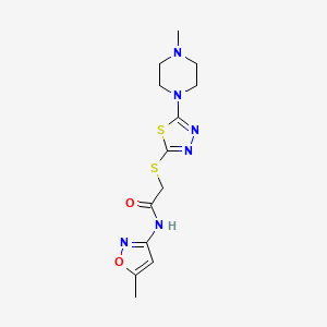 molecular formula C13H18N6O2S2 B2477872 N-(5-methyl-1,2-oxazol-3-yl)-2-{[5-(4-methylpiperazin-1-yl)-1,3,4-thiadiazol-2-yl]sulfanyl}acetamide CAS No. 1105220-82-3