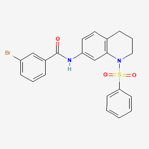 molecular formula C22H19BrN2O3S B2477942 N-[1-(benzenesulfonyl)-1,2,3,4-tetrahydroquinolin-7-yl]-3-bromobenzamide CAS No. 1005301-59-6