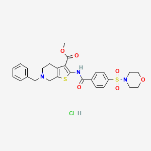 molecular formula C27H30ClN3O6S2 B2477967 Methyl 6-benzyl-2-(4-(morpholinosulfonyl)benzamido)-4,5,6,7-tetrahydrothieno[2,3-c]pyridine-3-carboxylate hydrochloride CAS No. 1217034-67-7