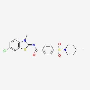 molecular formula C21H22ClN3O3S2 B2478009 N-[(2E)-6-chloro-3-methyl-2,3-dihydro-1,3-benzothiazol-2-ylidene]-4-[(4-methylpiperidin-1-yl)sulfonyl]benzamide CAS No. 683767-06-8