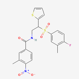 N-(2-((4-fluoro-3-methylphenyl)sulfonyl)-2-(thiophen-2-yl)ethyl)-3-methyl-4-nitrobenzamide