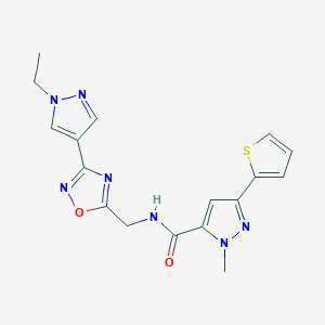 N-((3-(1-ethyl-1H-pyrazol-4-yl)-1,2,4-oxadiazol-5-yl)methyl)-1-methyl-3-(thiophen-2-yl)-1H-pyrazole-5-carboxamide