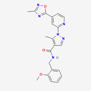 molecular formula C21H20N6O3 B2478059 N-[(2-methoxyphenyl)methyl]-5-methyl-1-[4-(3-methyl-1,2,4-oxadiazol-5-yl)pyridin-2-yl]-1H-pyrazole-4-carboxamide CAS No. 1251621-73-4