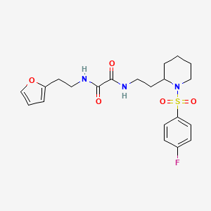 molecular formula C21H26FN3O5S B2478083 N'-{2-[1-(4-fluorobenzenesulfonyl)piperidin-2-yl]ethyl}-N-[2-(furan-2-yl)ethyl]ethanediamide CAS No. 898415-32-2