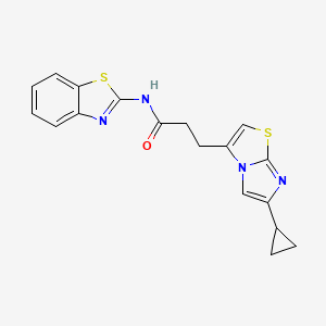 molecular formula C18H16N4OS2 B2478092 N-(1,3-benzothiazol-2-yl)-3-{6-cyclopropylimidazo[2,1-b][1,3]thiazol-3-yl}propanamide CAS No. 1251611-67-2