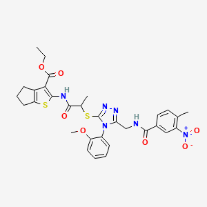 ethyl 2-(2-((4-(2-methoxyphenyl)-5-((4-methyl-3-nitrobenzamido)methyl)-4H-1,2,4-triazol-3-yl)thio)propanamido)-5,6-dihydro-4H-cyclopenta[b]thiophene-3-carboxylate