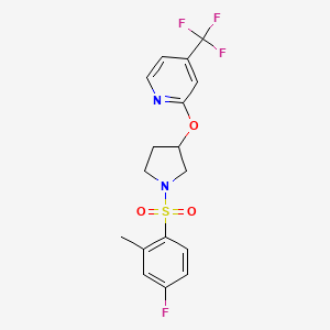 molecular formula C17H16F4N2O3S B2478123 2-((1-((4-Fluoro-2-methylphenyl)sulfonyl)pyrrolidin-3-yl)oxy)-4-(trifluoromethyl)pyridine CAS No. 2034431-80-4