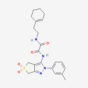 molecular formula C22H26N4O4S B2478221 N'-[2-(cyclohex-1-en-1-yl)ethyl]-N-[2-(3-methylphenyl)-5,5-dioxo-2H,4H,6H-5lambda6-thieno[3,4-c]pyrazol-3-yl]ethanediamide CAS No. 899751-09-8