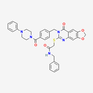 molecular formula C36H33N5O5S B2478249 N-benzyl-2-[(8-oxo-7-{[4-(4-phenylpiperazine-1-carbonyl)phenyl]methyl}-2H,7H,8H-[1,3]dioxolo[4,5-g]quinazolin-6-yl)sulfanyl]acetamide CAS No. 689759-54-4