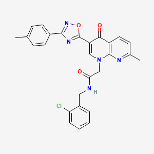 molecular formula C27H22ClN5O3 B2478276 N-(2-chlorobenzyl)-2-(7-methyl-4-oxo-3-(3-(p-tolyl)-1,2,4-oxadiazol-5-yl)-1,8-naphthyridin-1(4H)-yl)acetamide CAS No. 1029770-59-9