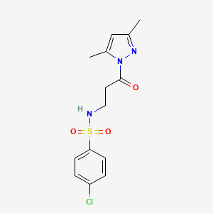 molecular formula C14H16ClN3O3S B2478282 4-CHLORO-N-[3-(3,5-DIMETHYL-1H-PYRAZOL-1-YL)-3-OXOPROPYL]BENZENE-1-SULFONAMIDE CAS No. 57891-03-9