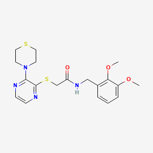 molecular formula C19H24N4O3S2 B2478341 N-[(2,3-dimethoxyphenyl)methyl]-2-{[3-(thiomorpholin-4-yl)pyrazin-2-yl]sulfanyl}acetamide CAS No. 1029744-23-7