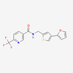 molecular formula C16H11F3N2O2S B2478376 N-{[4-(furan-2-yl)thiophen-2-yl]methyl}-6-(trifluoromethyl)pyridine-3-carboxamide CAS No. 2379996-44-6