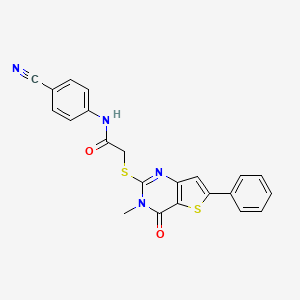 molecular formula C22H16N4O2S2 B2478418 N-(4-cyanophenyl)-2-({3-methyl-4-oxo-6-phenyl-3H,4H-thieno[3,2-d]pyrimidin-2-yl}sulfanyl)acetamide CAS No. 1105199-64-1