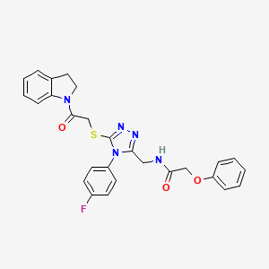 molecular formula C27H24FN5O3S B2478444 N-[(5-{[2-(2,3-dihydro-1H-indol-1-yl)-2-oxoethyl]sulfanyl}-4-(4-fluorophenyl)-4H-1,2,4-triazol-3-yl)methyl]-2-phenoxyacetamide CAS No. 309968-06-7