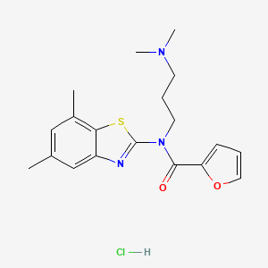 molecular formula C19H24ClN3O2S B2478458 N-(3-(dimethylamino)propyl)-N-(5,7-dimethylbenzo[d]thiazol-2-yl)furan-2-carboxamide hydrochloride CAS No. 1216452-67-3