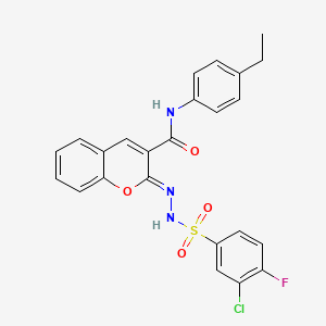 (2Z)-2-[(3-chloro-4-fluorophenyl)sulfonylhydrazinylidene]-N-(4-ethylphenyl)chromene-3-carboxamide
