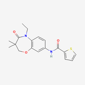 molecular formula C18H20N2O3S B2478512 N-(5-ethyl-3,3-dimethyl-4-oxo-2,3,4,5-tetrahydro-1,5-benzoxazepin-8-yl)thiophene-2-carboxamide CAS No. 921793-53-5