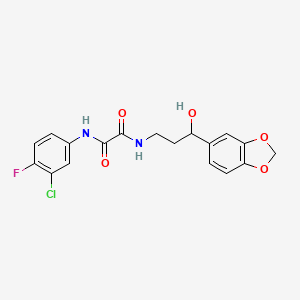 molecular formula C18H16ClFN2O5 B2478665 N1-(3-(benzo[d][1,3]dioxol-5-yl)-3-hydroxypropyl)-N2-(3-chloro-4-fluorophenyl)oxalamide CAS No. 1421443-32-4