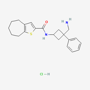 molecular formula C21H27ClN2OS B2478668 N-[3-(Aminomethyl)-3-phenylcyclobutyl]-5,6,7,8-tetrahydro-4H-cyclohepta[b]thiophene-2-carboxamide;hydrochloride CAS No. 2418733-89-6