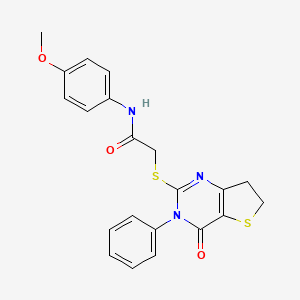 molecular formula C21H19N3O3S2 B2478689 N-(4-methoxyphenyl)-2-({4-oxo-3-phenyl-3H,4H,6H,7H-thieno[3,2-d]pyrimidin-2-yl}sulfanyl)acetamide CAS No. 686770-26-3