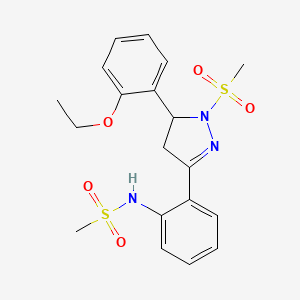 molecular formula C19H23N3O5S2 B2478704 N-{2-[5-(2-ethoxyphenyl)-1-methanesulfonyl-4,5-dihydro-1H-pyrazol-3-yl]phenyl}methanesulfonamide CAS No. 923211-50-1