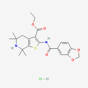 molecular formula C22H27ClN2O5S B2478707 ethyl 2-(2H-1,3-benzodioxole-5-amido)-5,5,7,7-tetramethyl-4H,5H,6H,7H-thieno[2,3-c]pyridine-3-carboxylate hydrochloride CAS No. 1329988-39-7