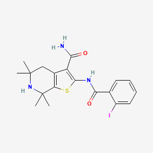 molecular formula C19H22IN3O2S B2478716 2-[(2-Iodobenzoyl)amino]-5,5,7,7-tetramethyl-4,6-dihydrothieno[2,3-c]pyridine-3-carboxamide CAS No. 864860-19-5